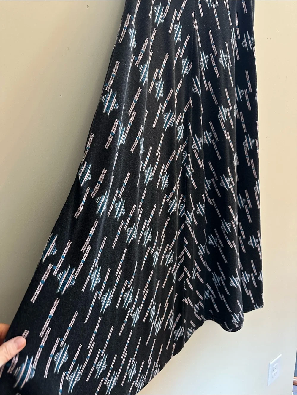 Black Patterned A-Line Maxi Skirt / Stretchy fabric /Size S